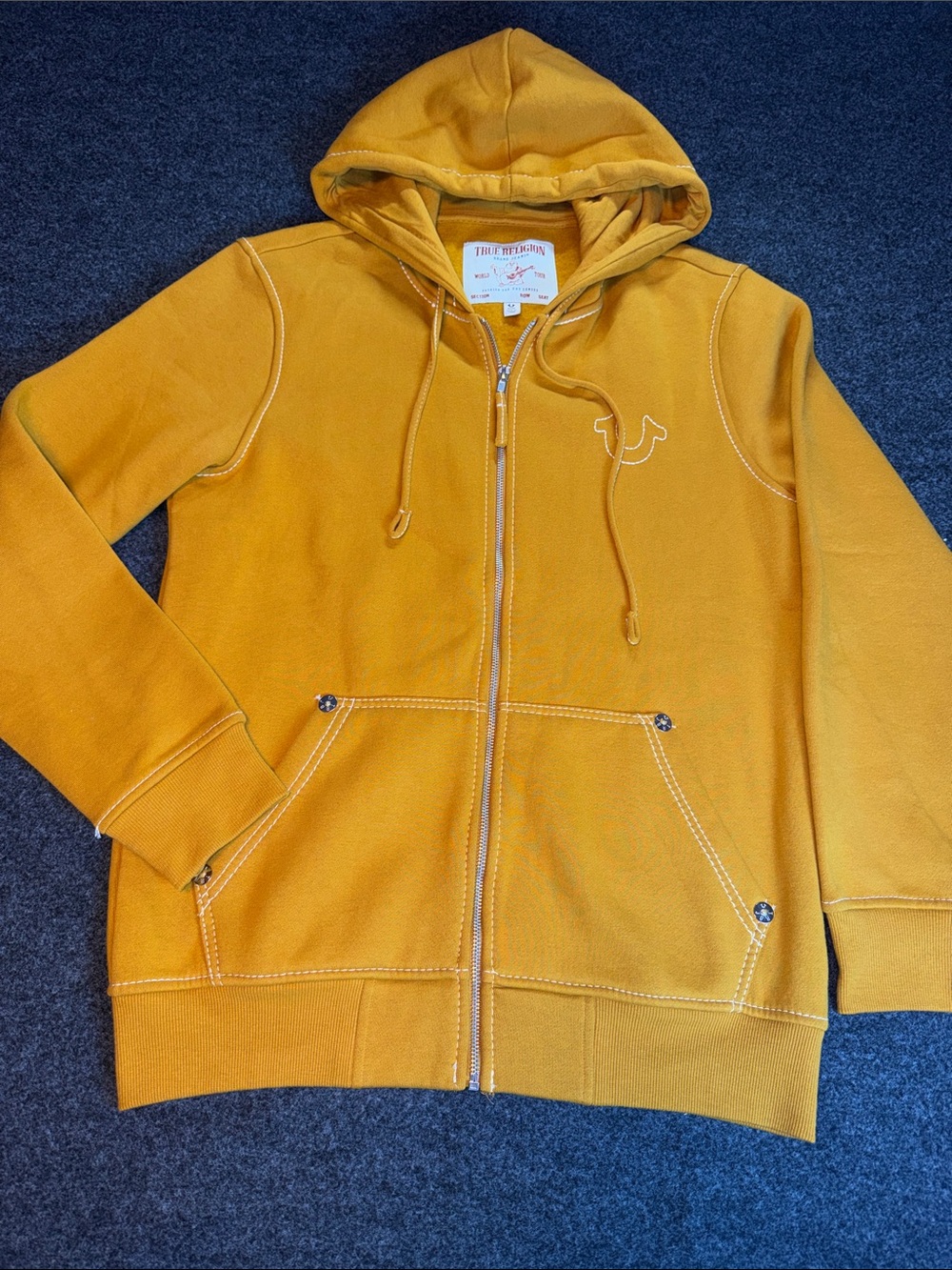 Men’s True Religion Zip-Up Sweater – Mustard Orange M
